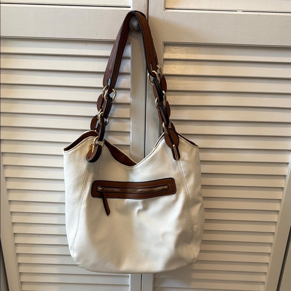 White and Brown Hobo Shoulder Bag